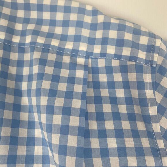 LL Bean Button Up Shirt Mens Size L Tall Blue Striped Short Sleeve 100% Cotton - Picture 6 of 16